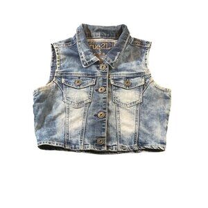 rue 21 Blue Denim Jean Vest Washed Faded Girl Junior S